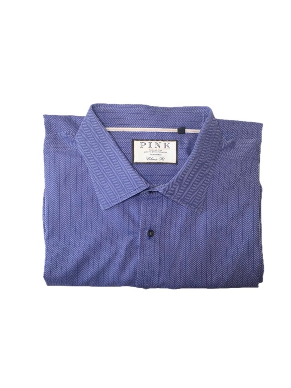 Thomas Pink Men's Navy Blue Herringbone Button-Down Shirt Size 19 - 37 1/2